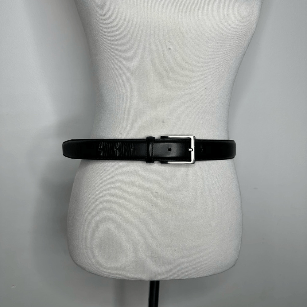 PENGUIN Black LEATHER Dress belt smooth silver hardware HN32051 Men's 32 - Picture 3 of 8